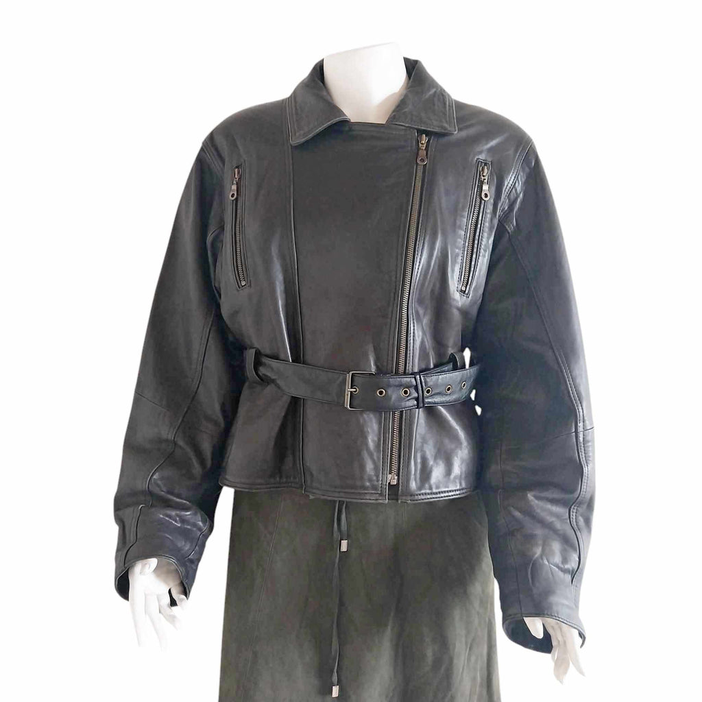 Vintage Black Leather Biker Jacket, Unisex Rocker Jacket