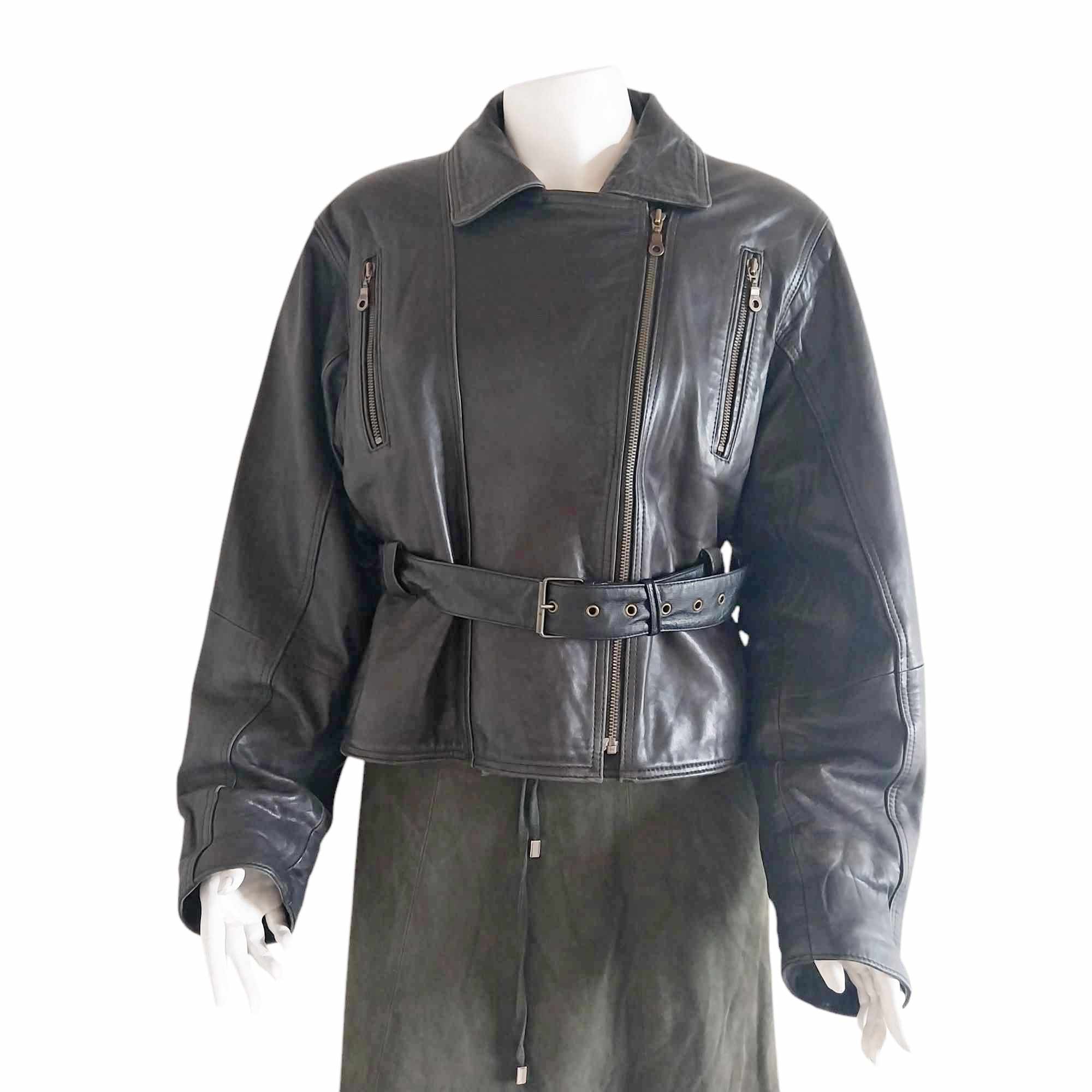 Vintage Black Leather Biker Jacket, Unisex Rocker Jacket