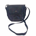 Vintage Etienne Aigner black leather crossbody bag with flap closure and adjustable strap