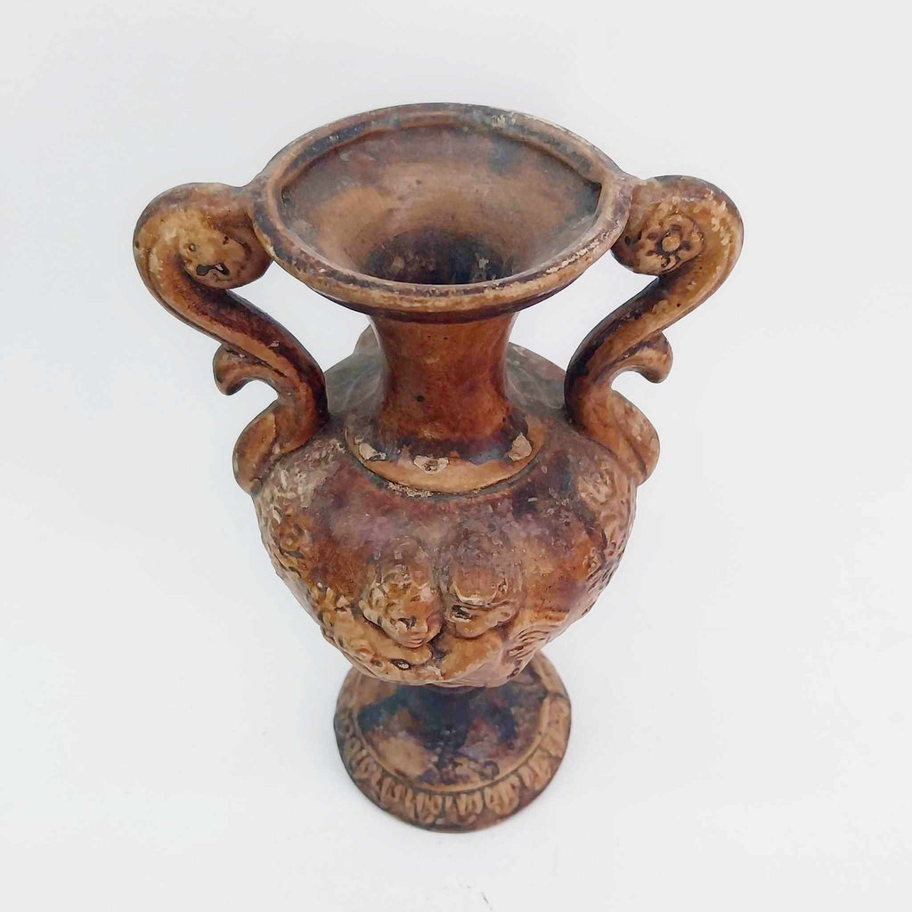 Antique Terracotta Amphora — Baroque Handles, Relief Cherubs & Florals