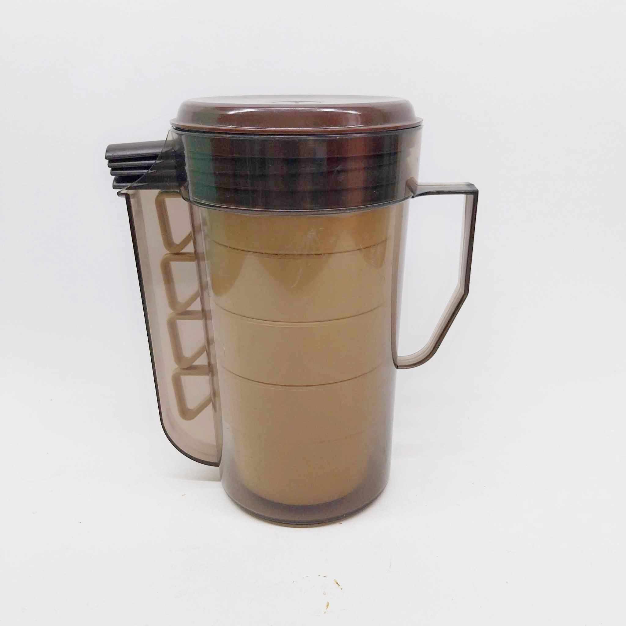 Vintage 1970s Travel Coffee Set — Pitcher, 4 Cups & 4 Saucers, Retro Plastic