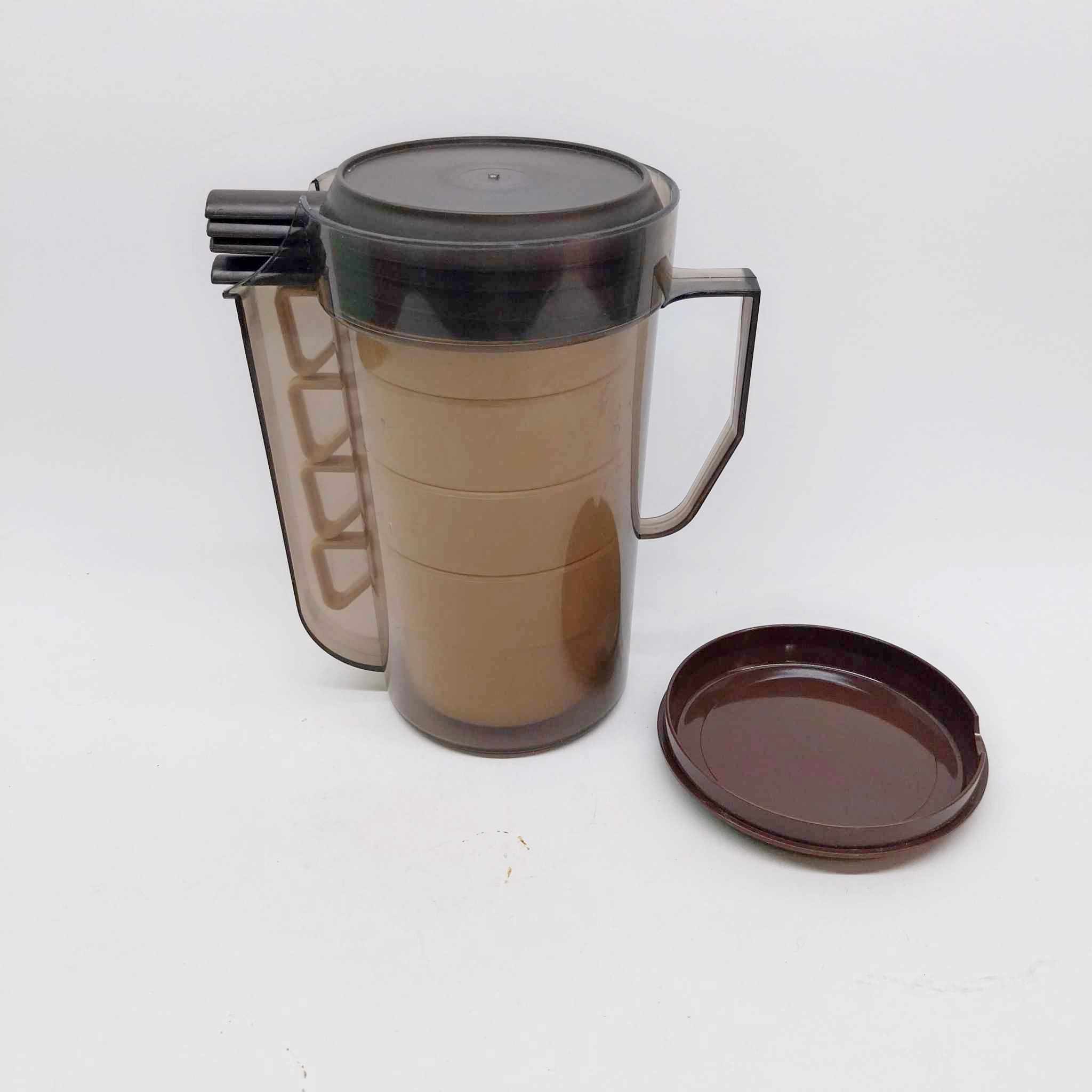 Vintage 1970s Travel Coffee Set — Pitcher, 4 Cups & 4 Saucers, Retro Plastic