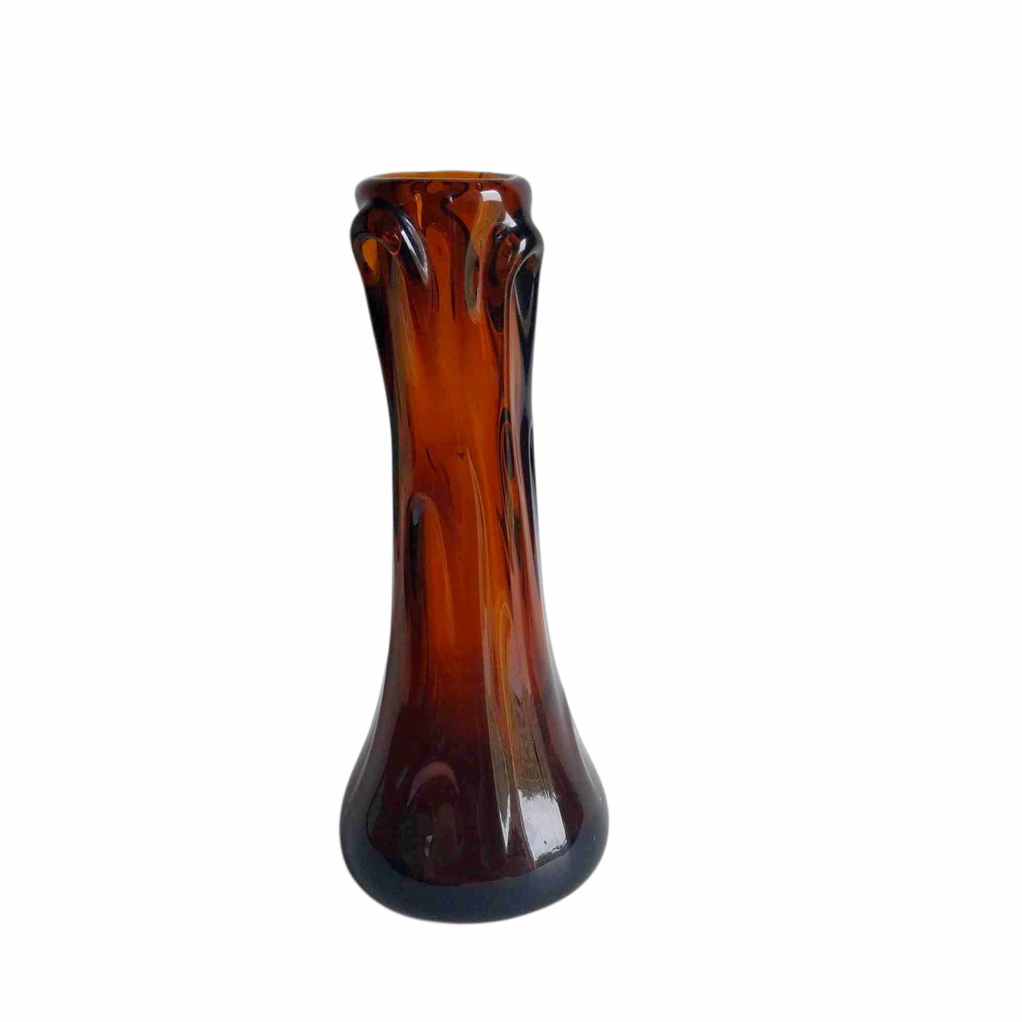 Vintage Amber Glass Sculptural Vase - 26 cm tall — Hand-Blown, 1970s