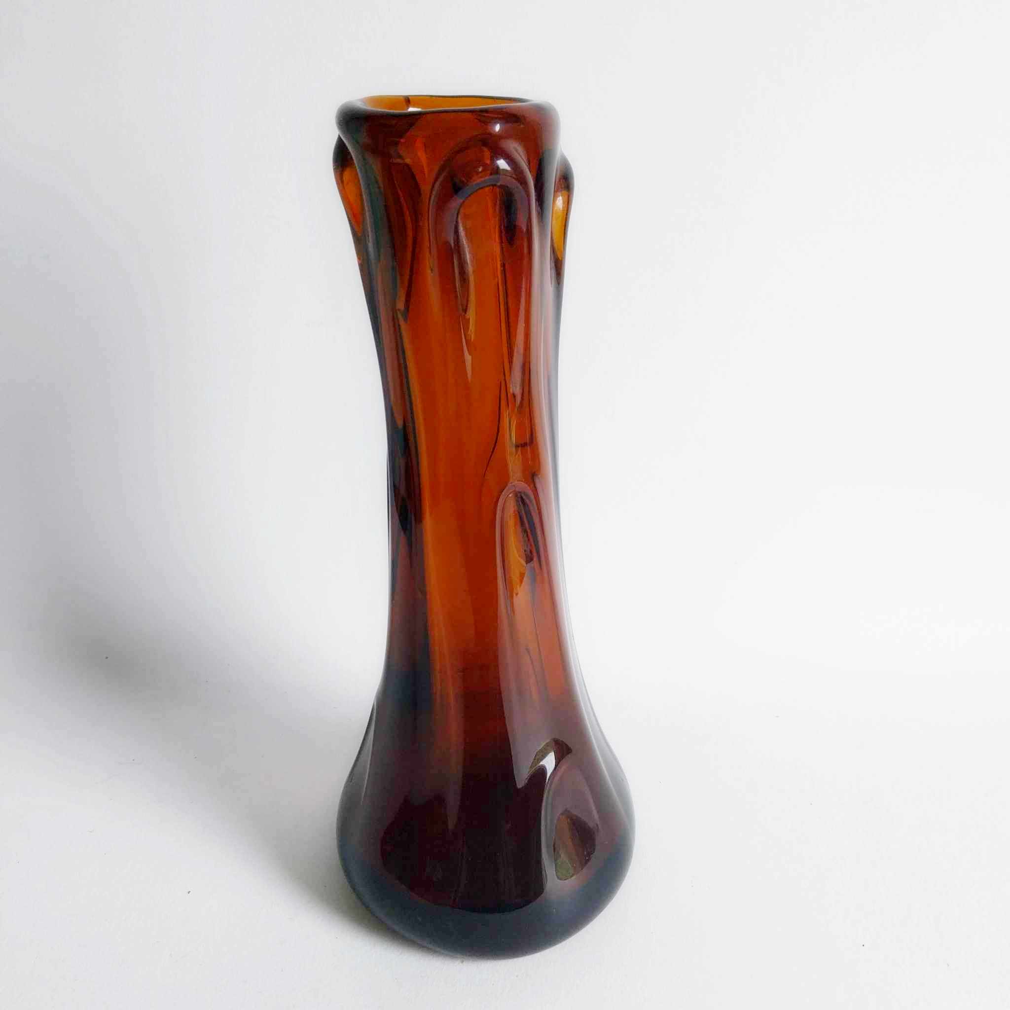 Vintage Amber Glass Sculptural Vase - 26 cm tall — Hand-Blown, 1970s