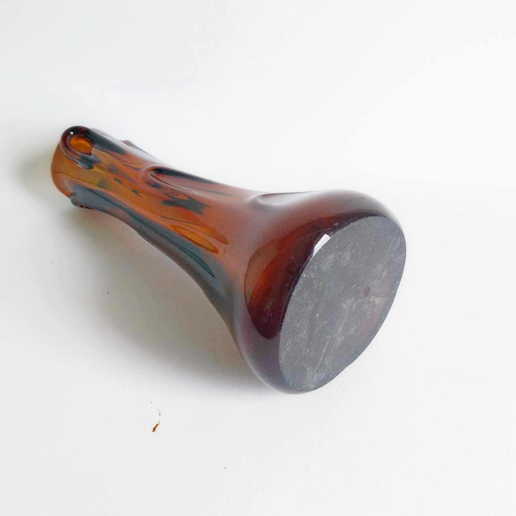 Vintage Amber Glass Sculptural Vase - 26 cm tall — Hand-Blown, 1970s