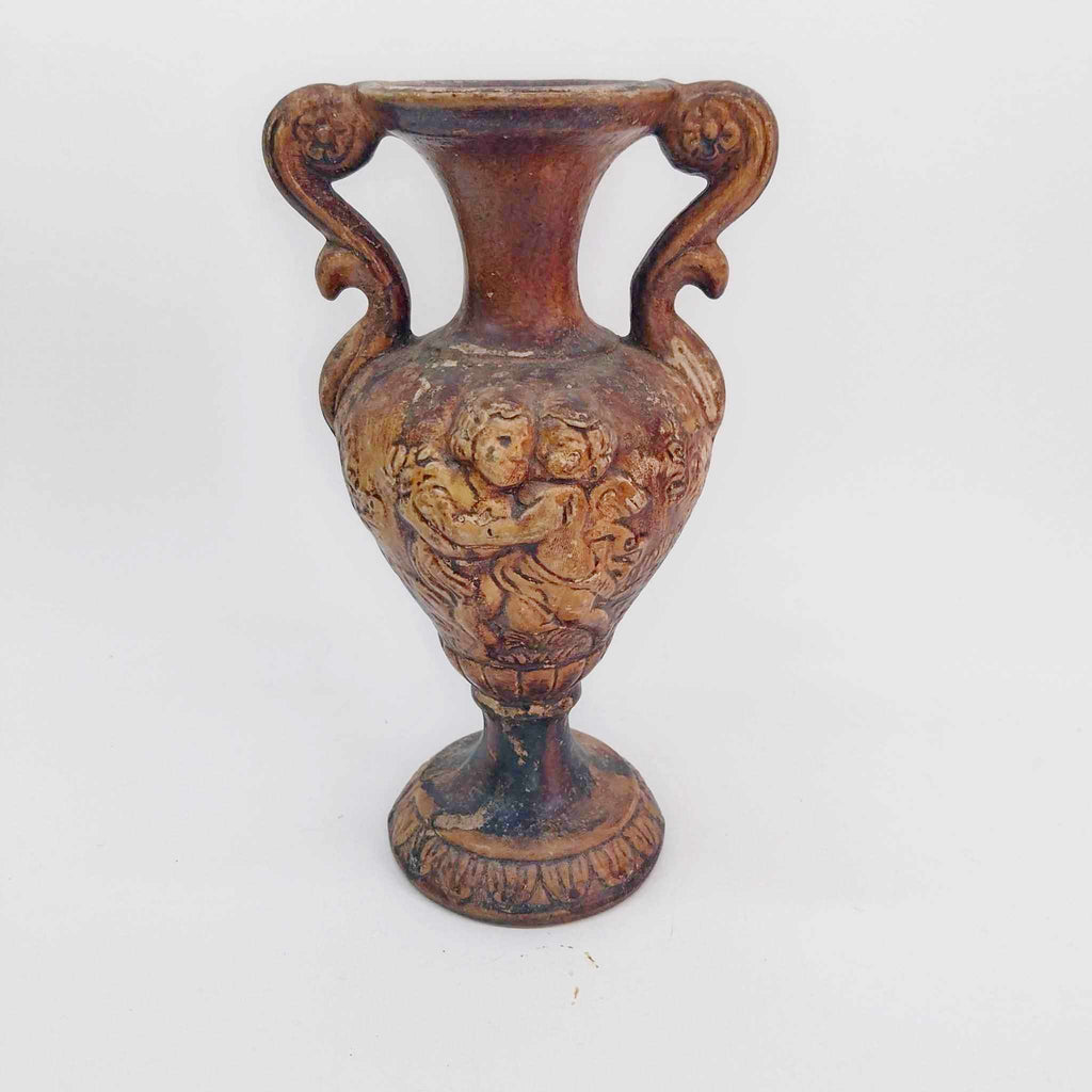 Antique Terracotta Amphora — Baroque Handles, Relief Cherubs & Florals