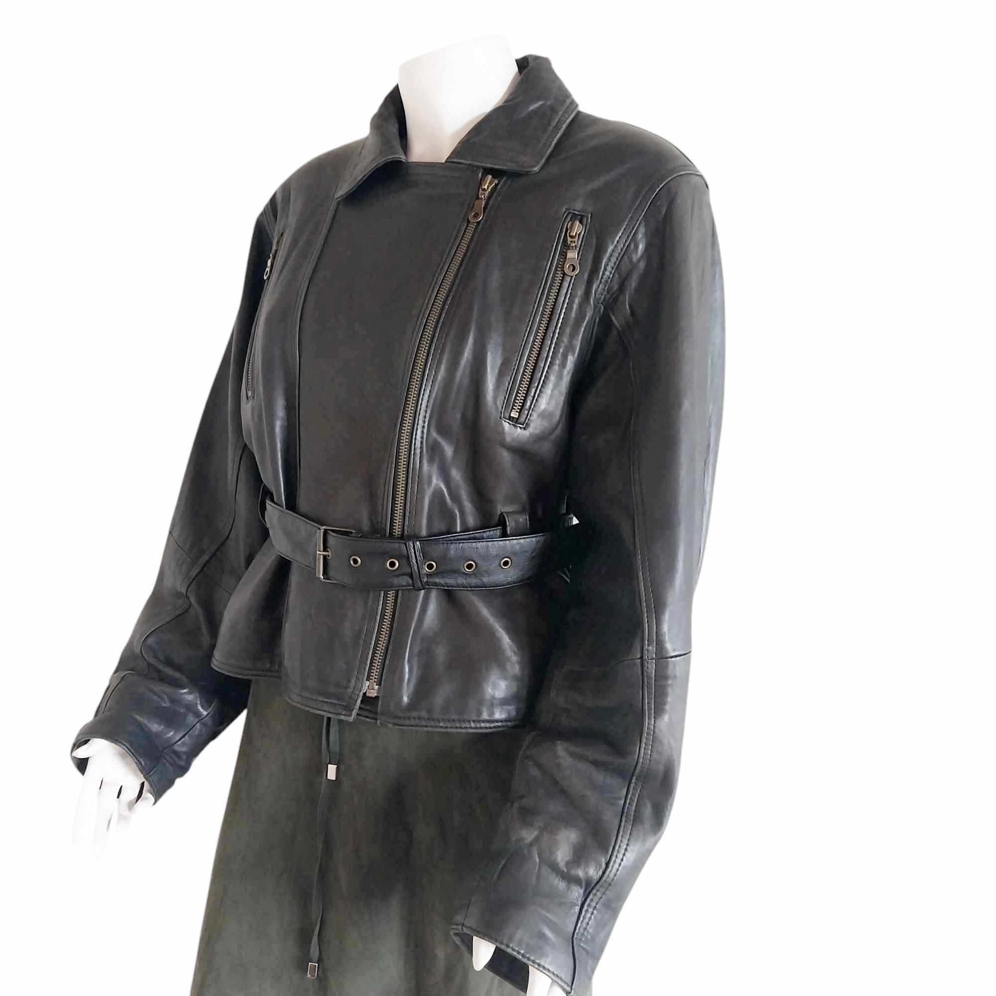 Vintage Black Leather Biker Jacket, Unisex Rocker Jacket