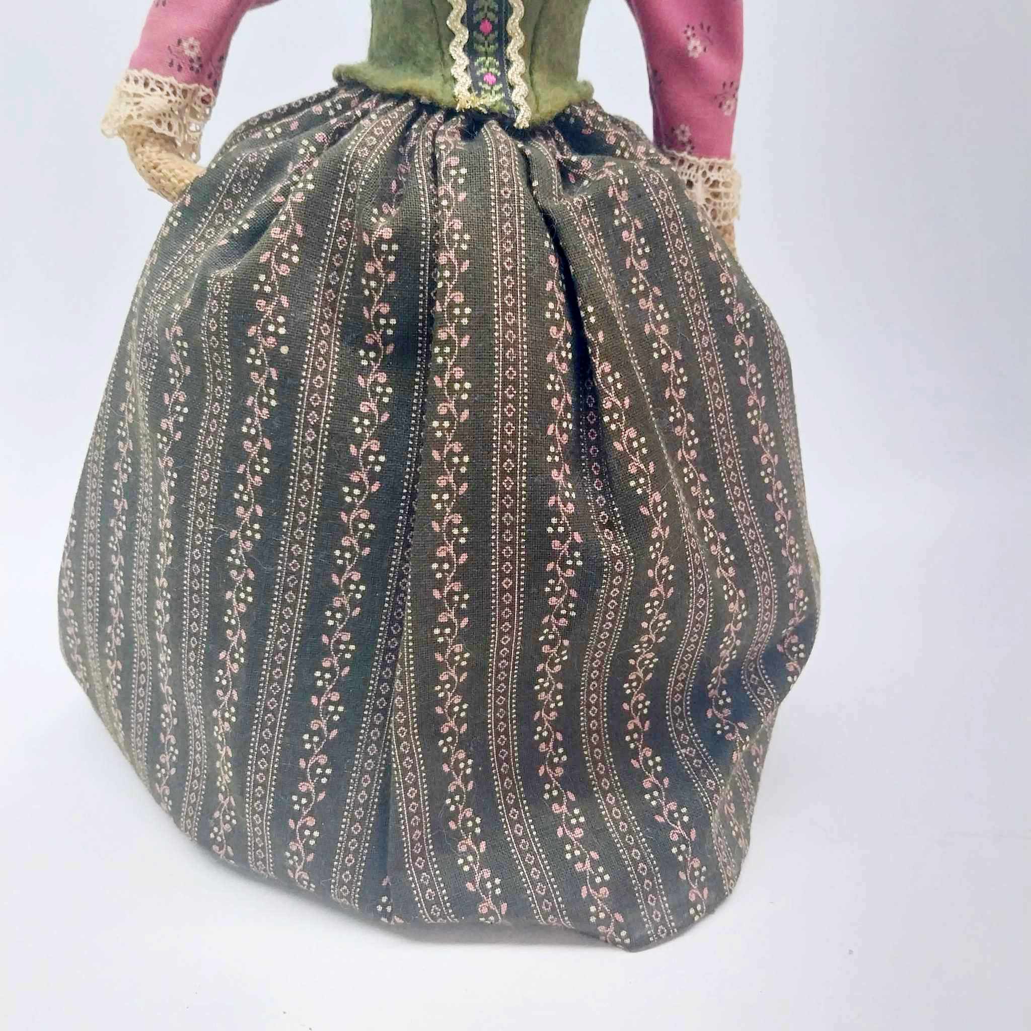 Vintage Handmade Burlap Folk Doll — German Dirndl Costume