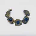 Vintage Brass Link Bracelet – Oriental Engraving & Black Cabochon Stones