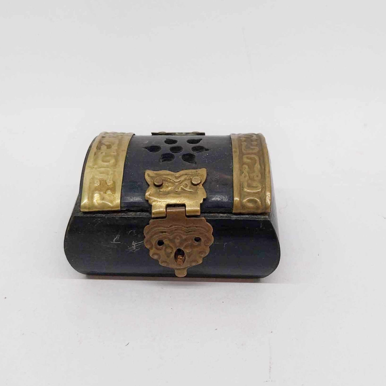 Vintage Bone & Brass Miniature Trinket Box with Lion Clasp