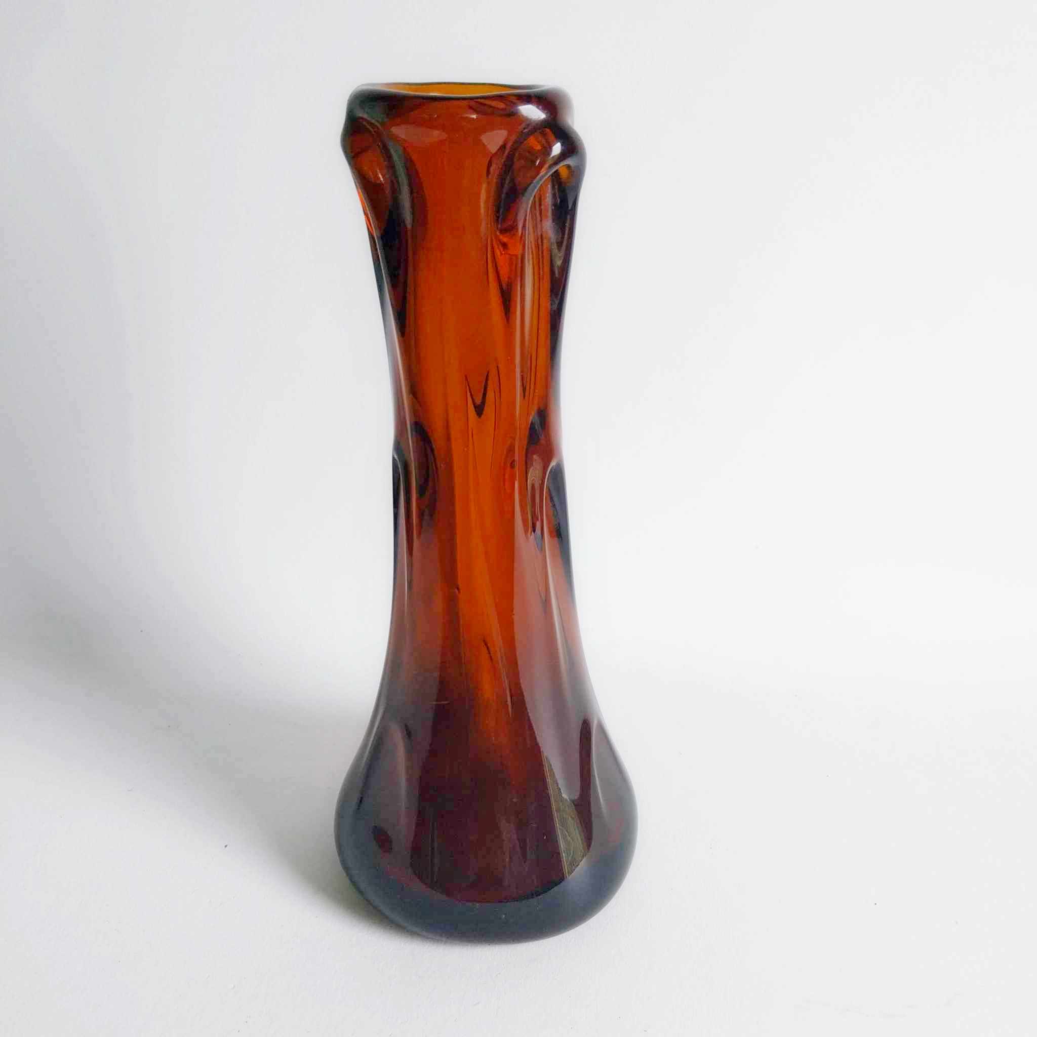 Vintage Amber Glass Sculptural Vase - 26 cm tall — Hand-Blown, 1970s