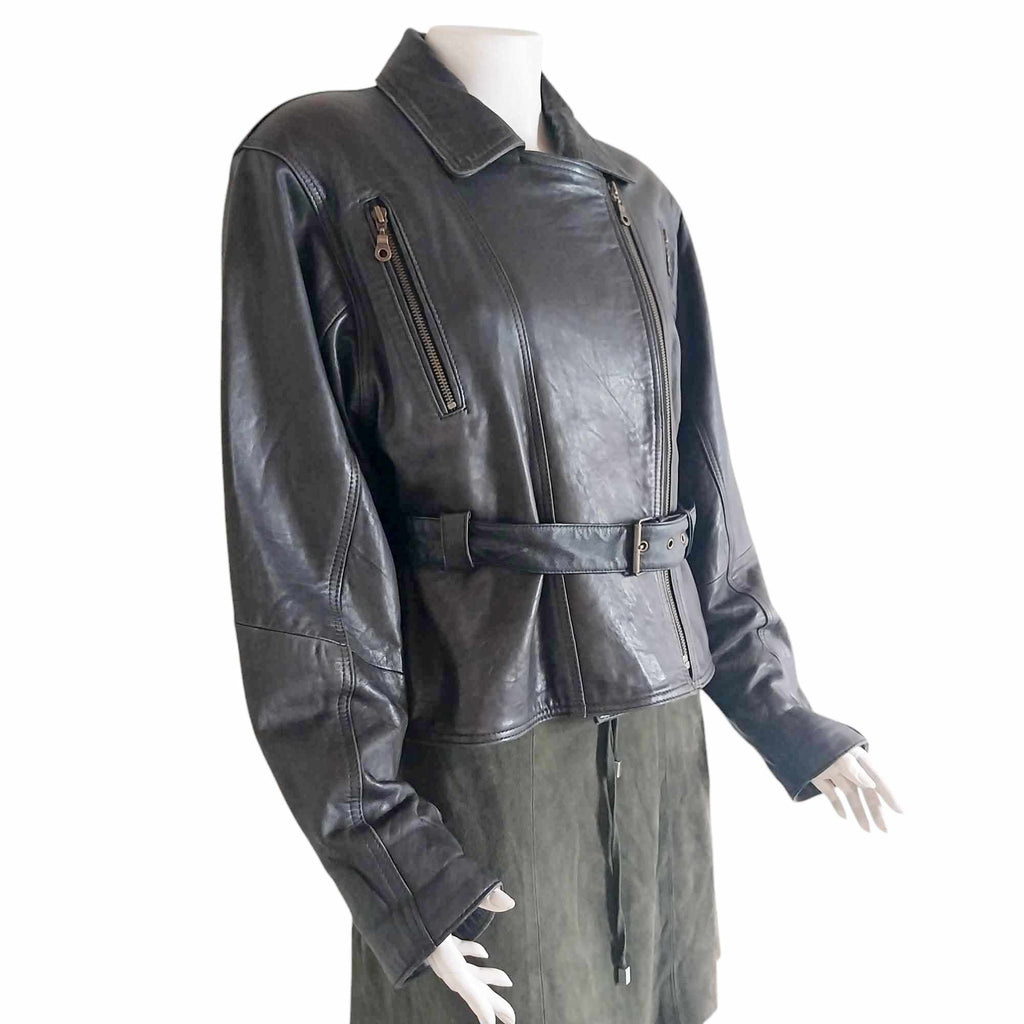 Vintage Black Leather Biker Jacket, Unisex Rocker Jacket