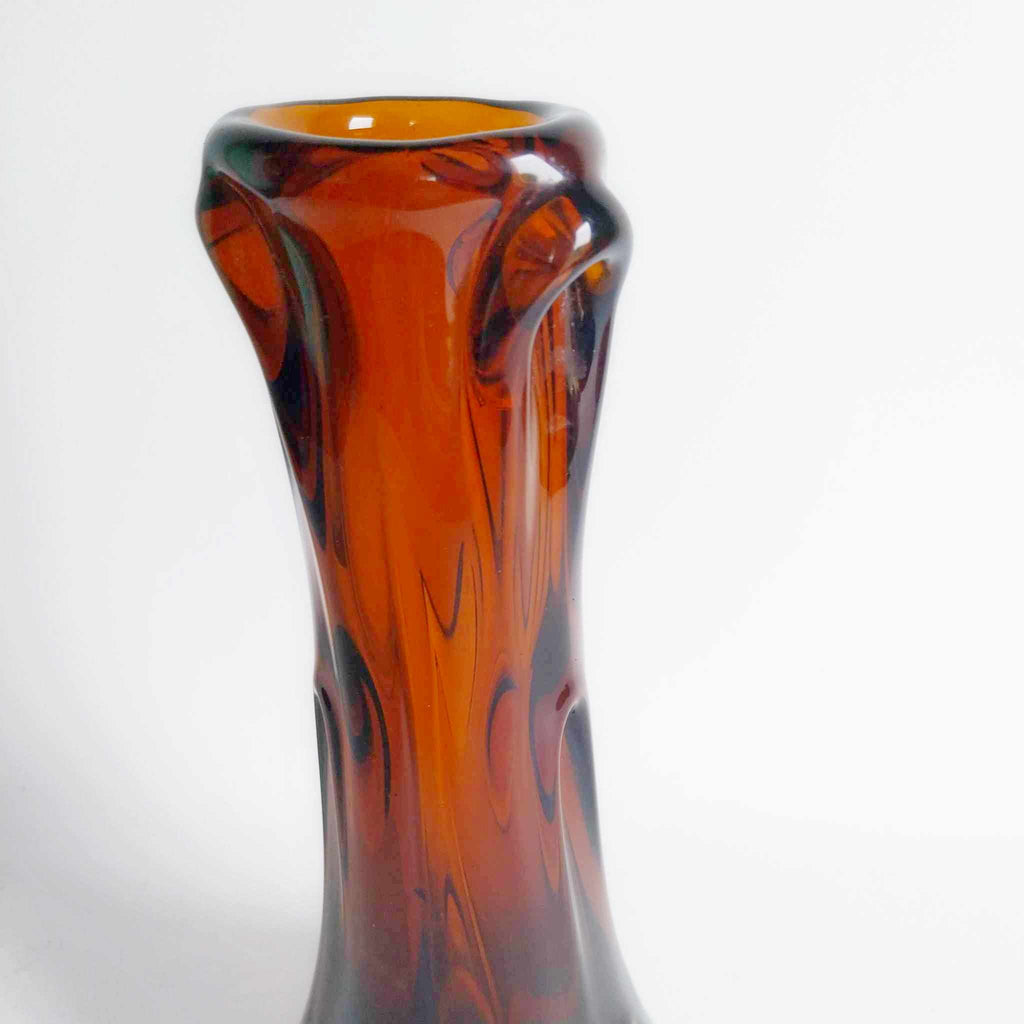 Vintage Amber Glass Sculptural Vase - 26 cm tall — Hand-Blown, 1970s