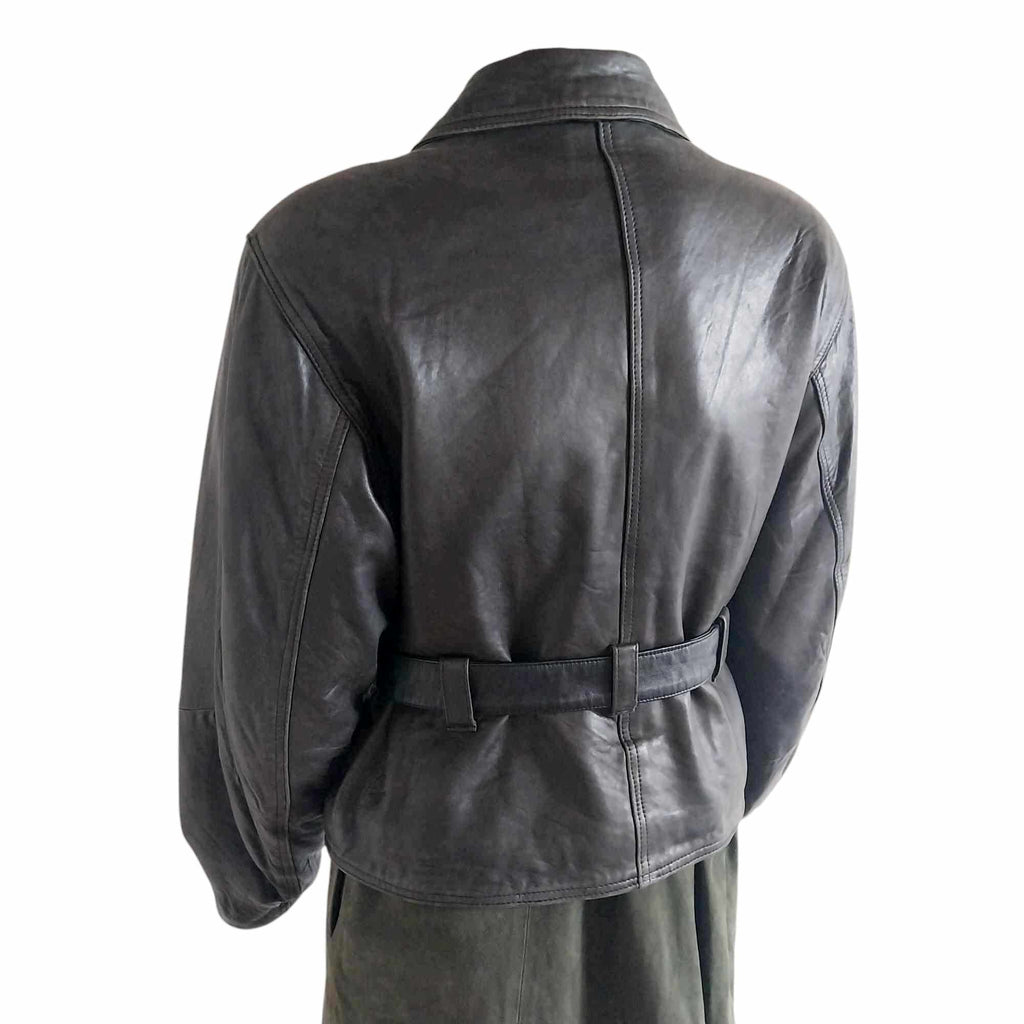 Vintage Black Leather Biker Jacket, Unisex Rocker Jacket