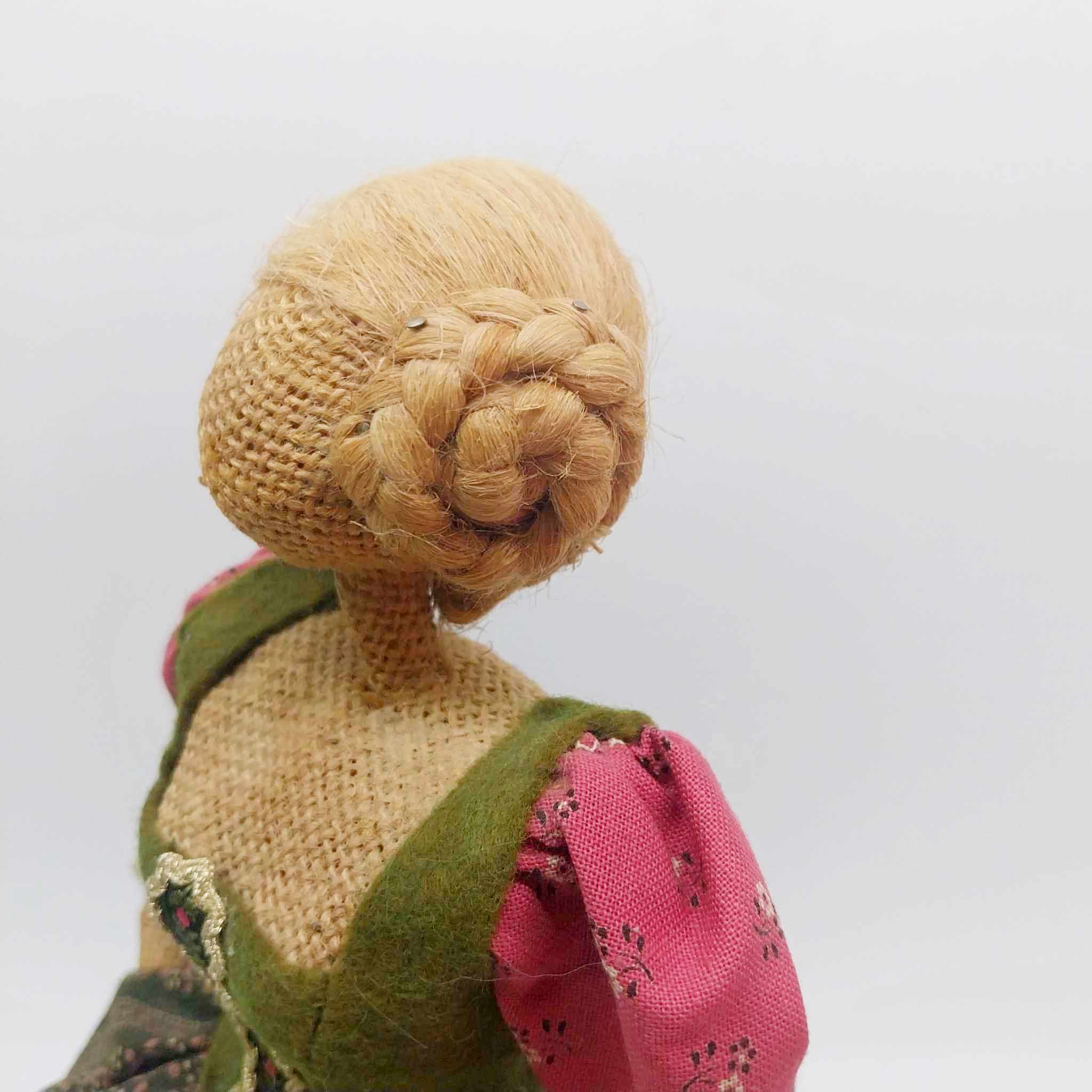 Vintage Handmade Burlap Folk Doll — German Dirndl Costume