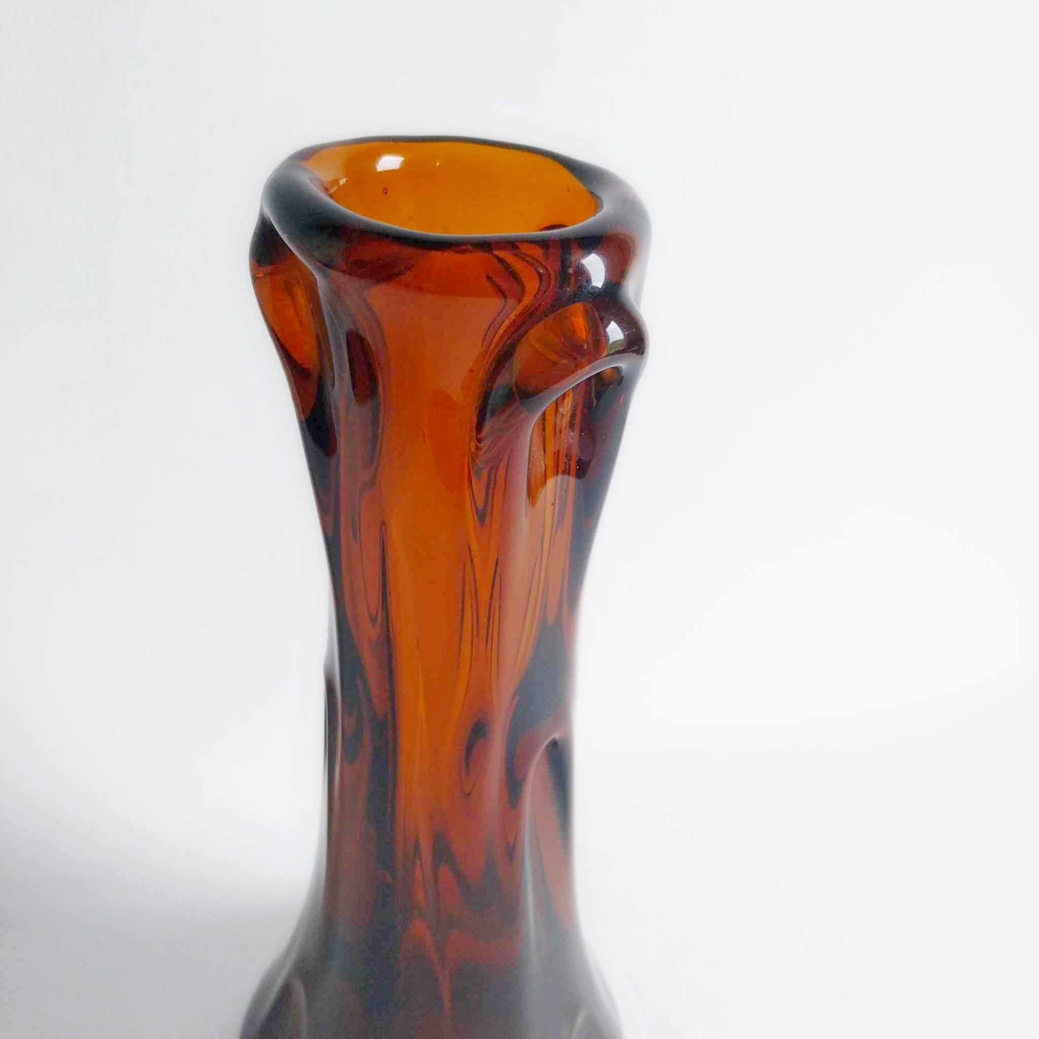 Vintage Amber Glass Sculptural Vase - 26 cm tall — Hand-Blown, 1970s