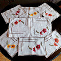 Handmade Embroidered Linen Placemats — Set of 7, Floral, Vintage