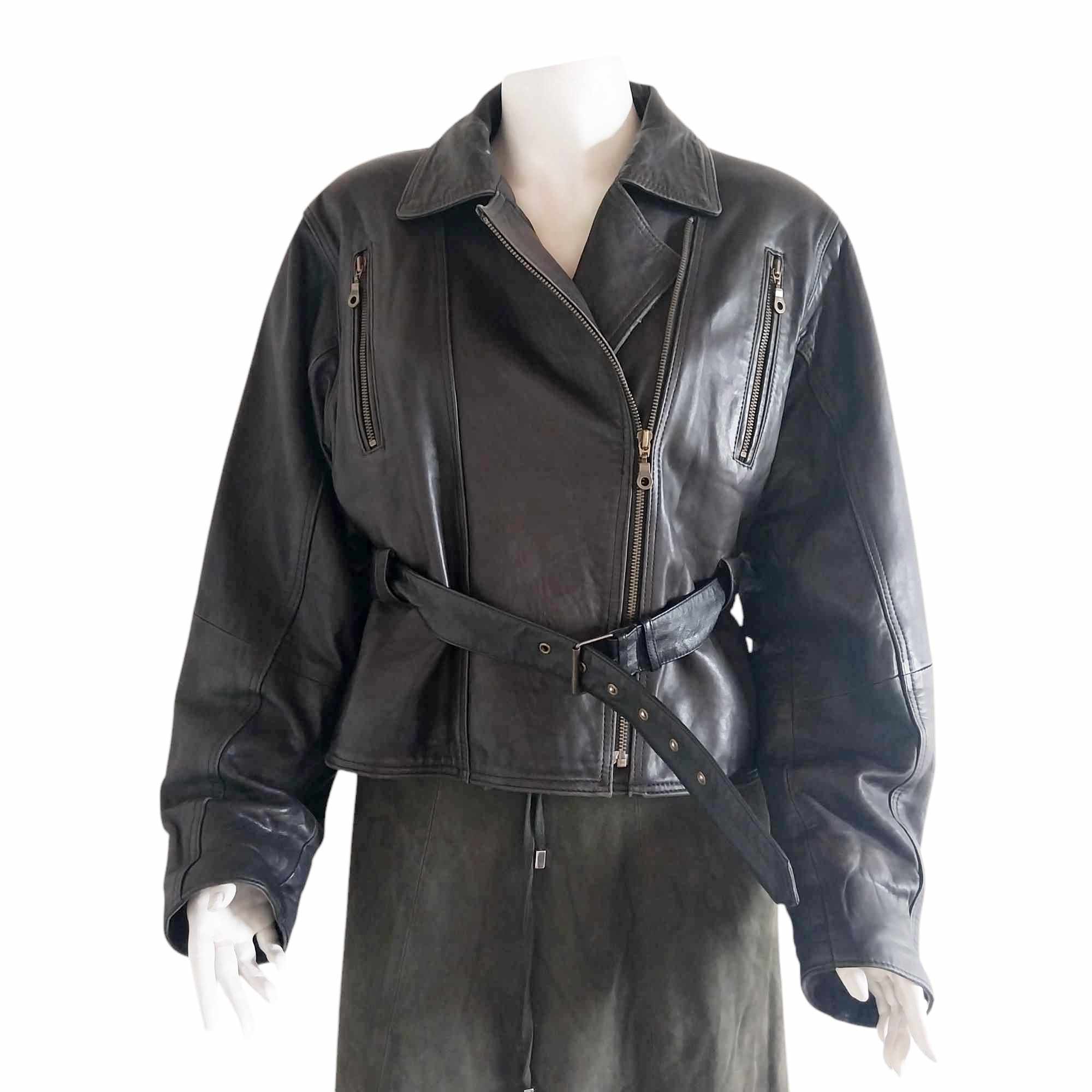 Vintage Black Leather Biker Jacket, Unisex Rocker Jacket