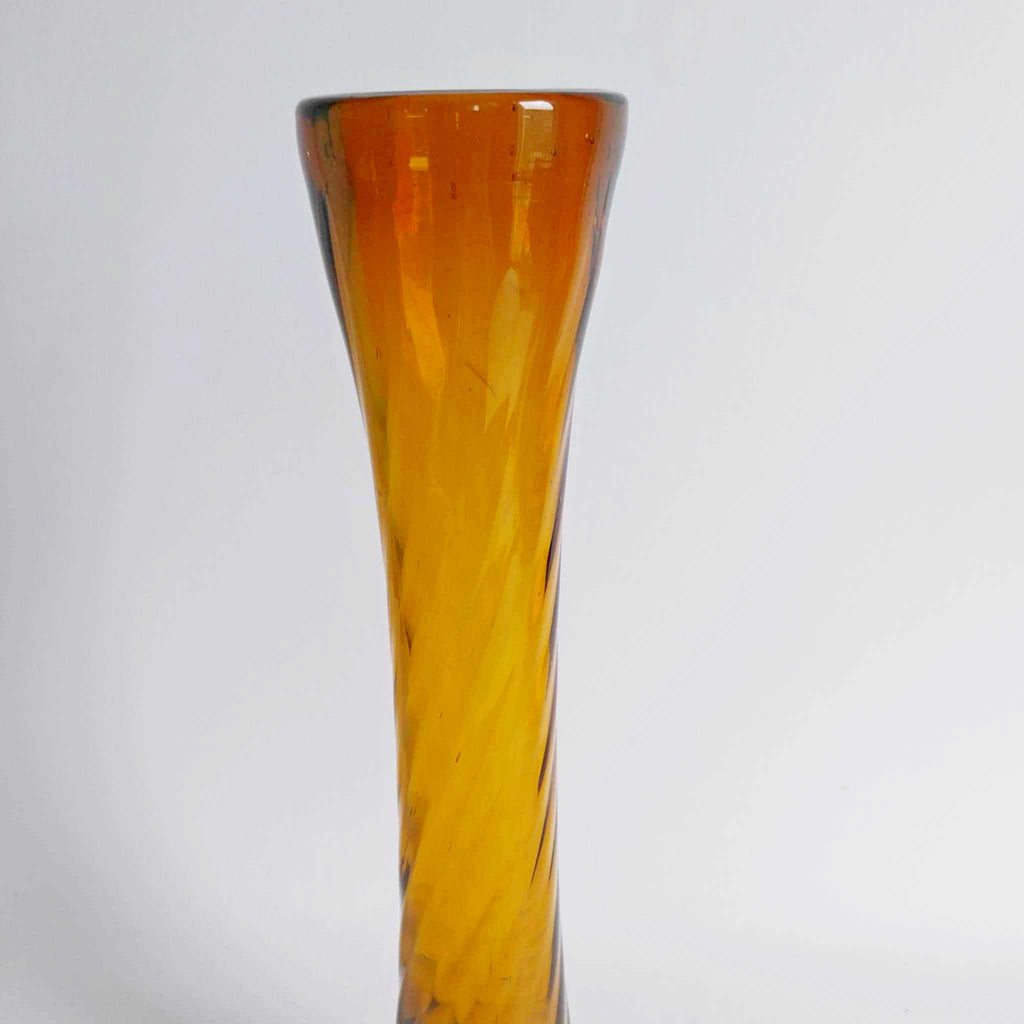 Vintage Amber Glass Bud Vase — Twisted Spiral, Round Base