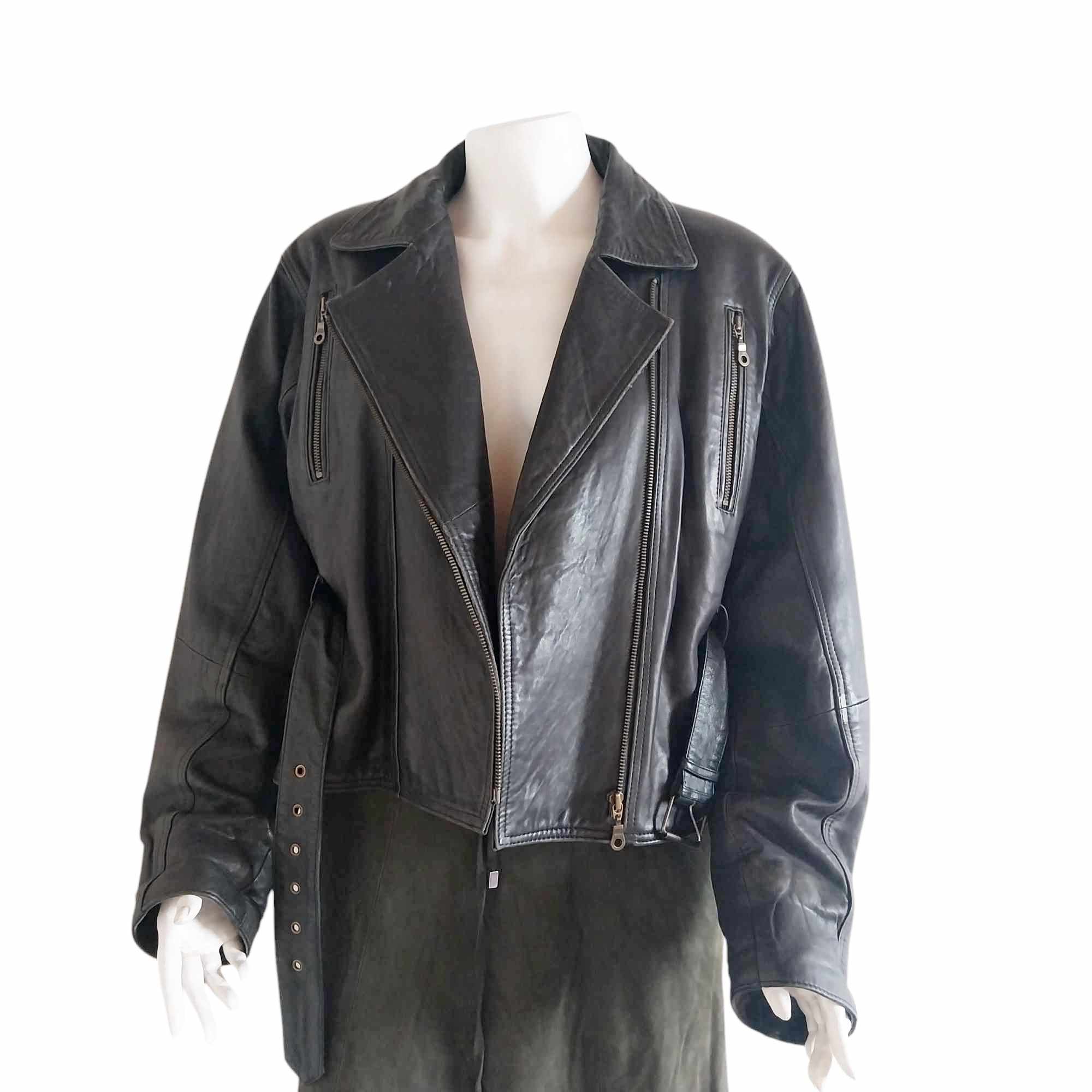 Vintage Black Leather Biker Jacket, Unisex Rocker Jacket