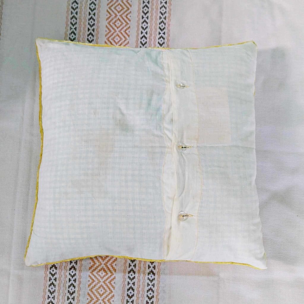 Vintage Russian Velvet Cushion Cover — Hand-Painted Roses on Golden Yellow