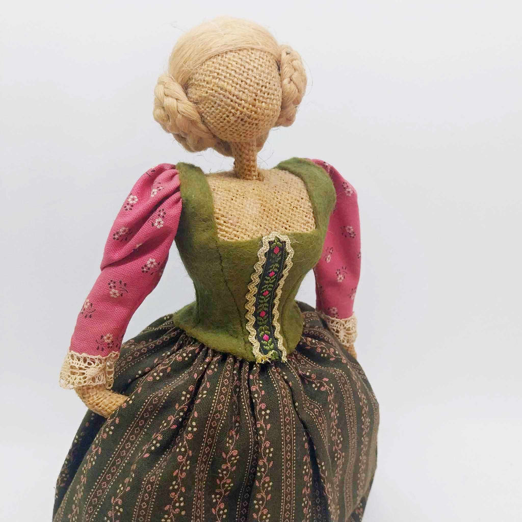 Vintage Handmade Burlap Folk Doll — German Dirndl Costume