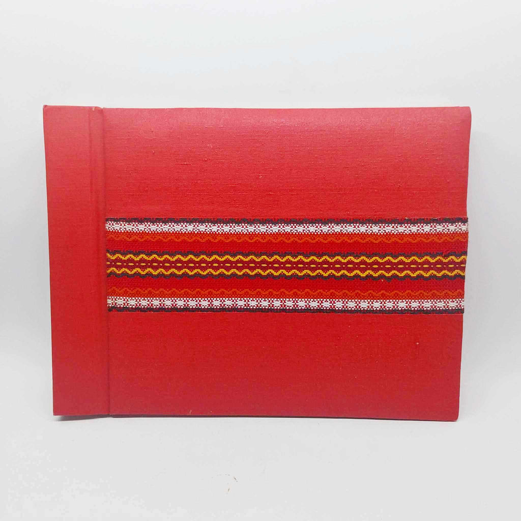 Vintage Photo Album with Bulgarian Folk Embroidery Trim — Red