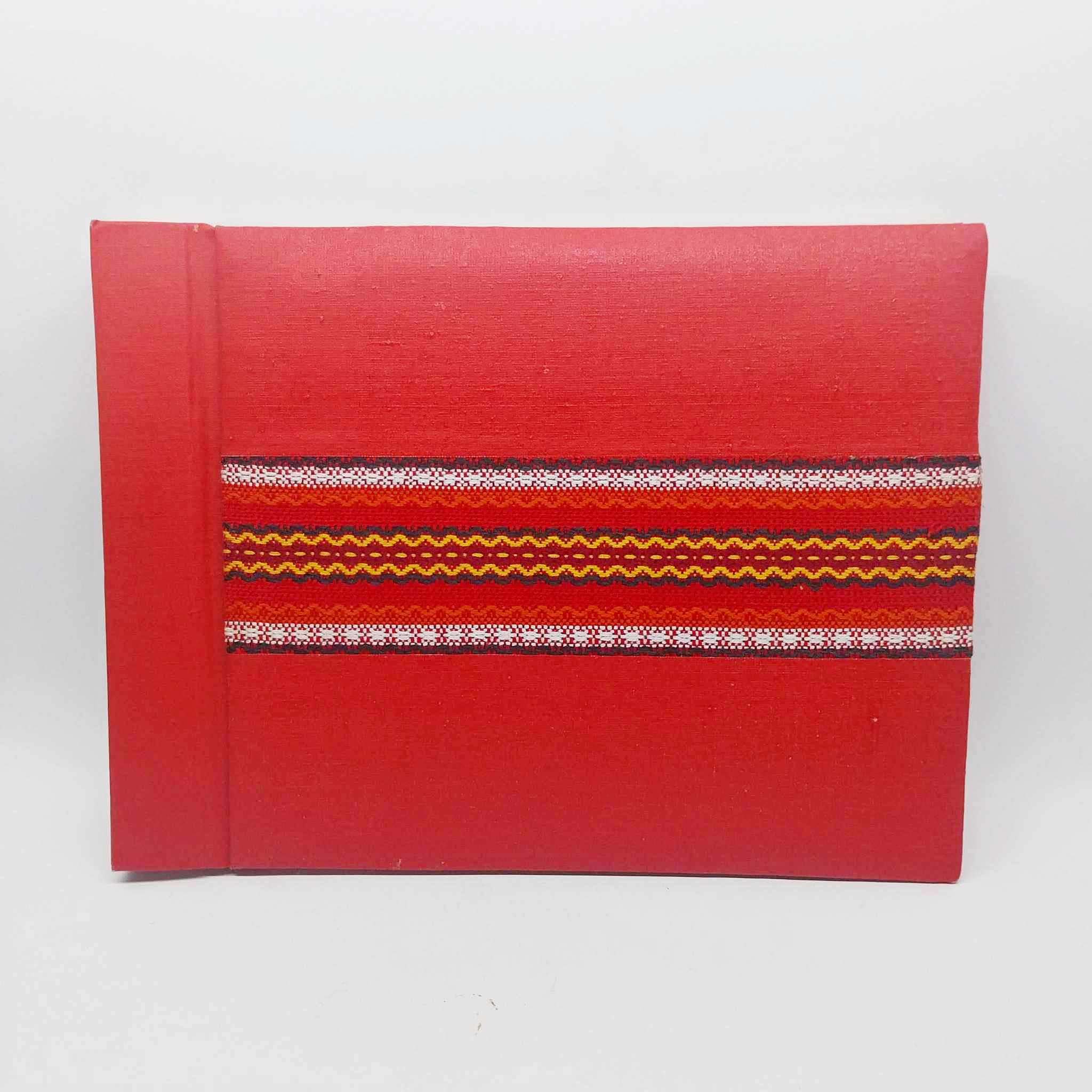 Vintage Photo Album with Bulgarian Folk Embroidery Trim — Red