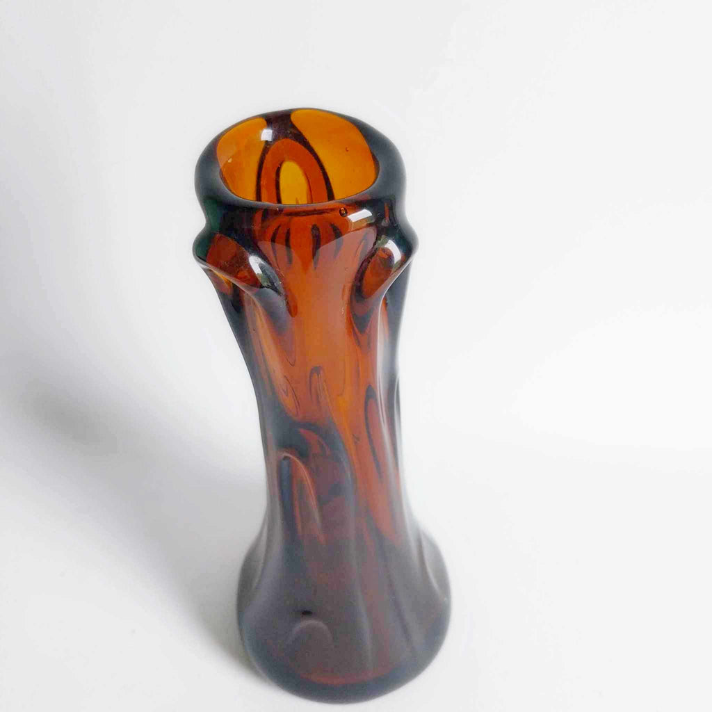 Vintage Amber Glass Sculptural Vase - 26 cm tall — Hand-Blown, 1970s