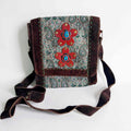 Vintage boho crossbody bag – front view with flower appliqués