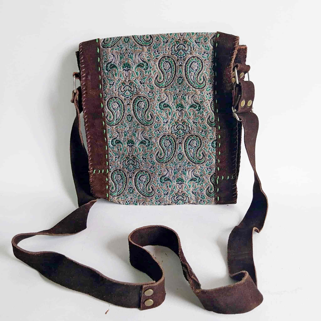 Vintage boho crossbody bag – back view with paisley brocade