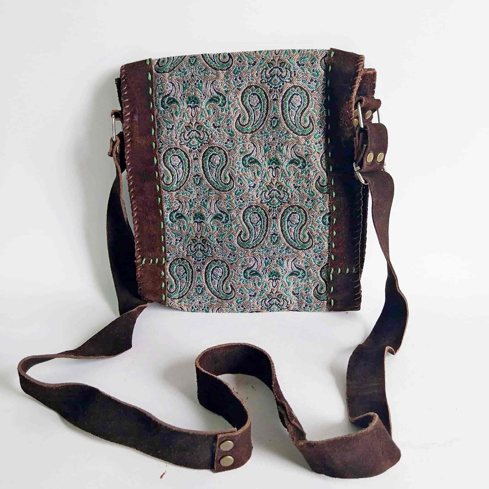 Vintage boho crossbody bag – back view with paisley brocade