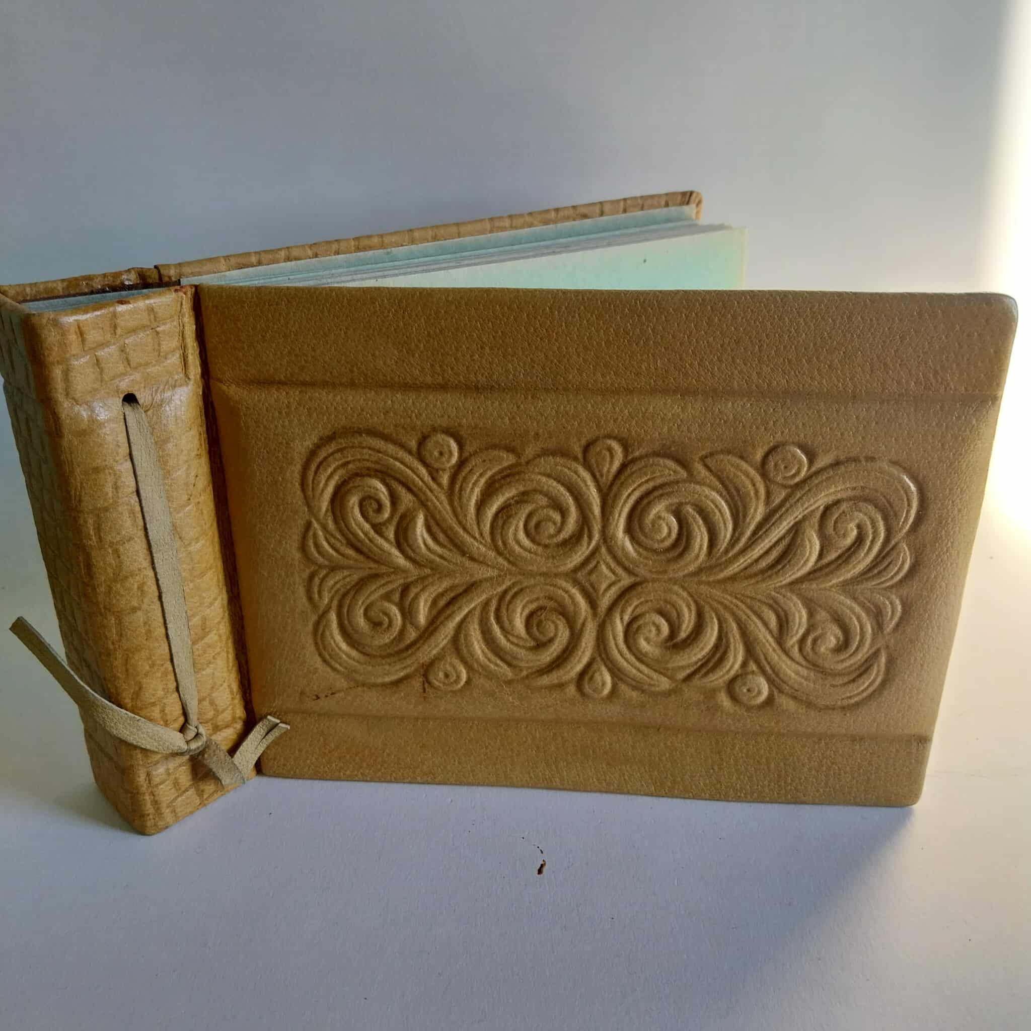 Vintage Leather Photo Album with Relief Ornament