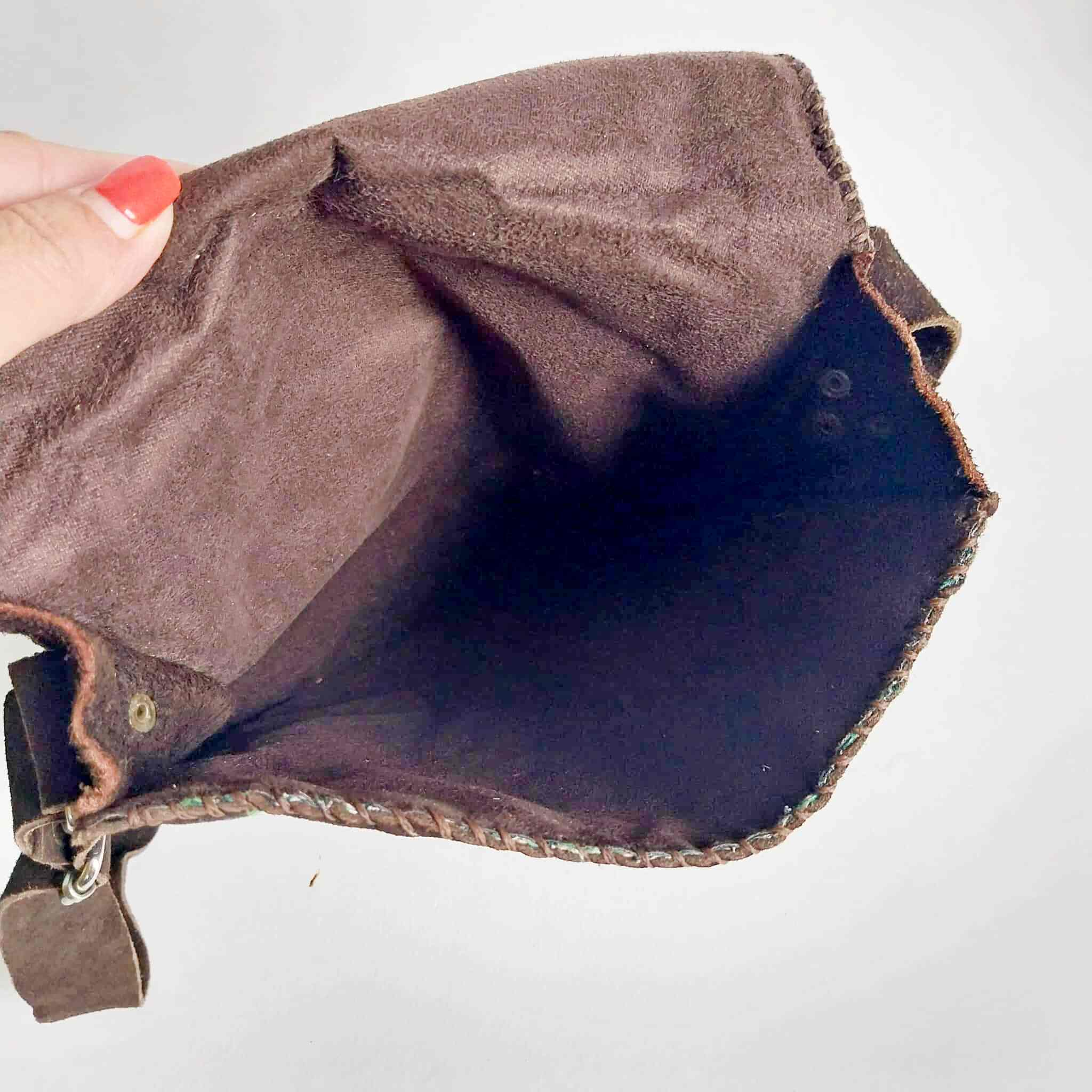 Vintage Boho Crossbody Bag – Suede Leather & Paisley Brocade with Flower Appliqués