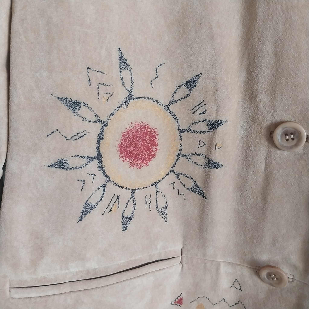 Vintage JAZZ Suede Jacket – Hand-Painted Primitive Art, Size XXL