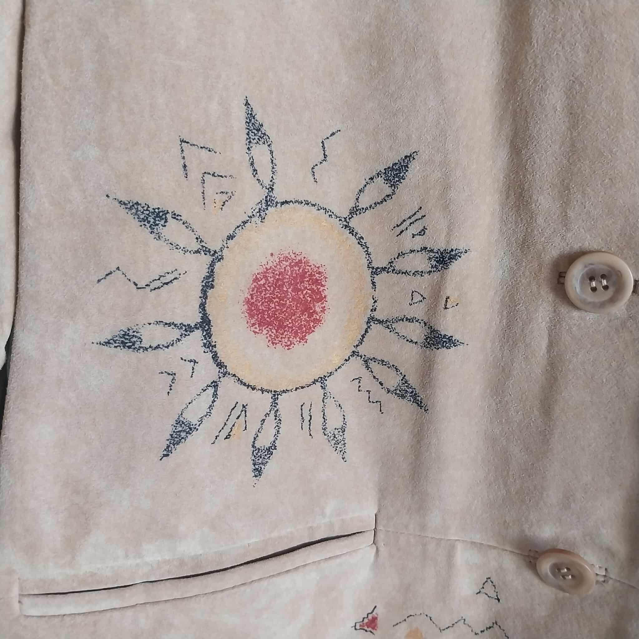 Vintage JAZZ Suede Jacket – Hand-Painted Primitive Art, Size XXL