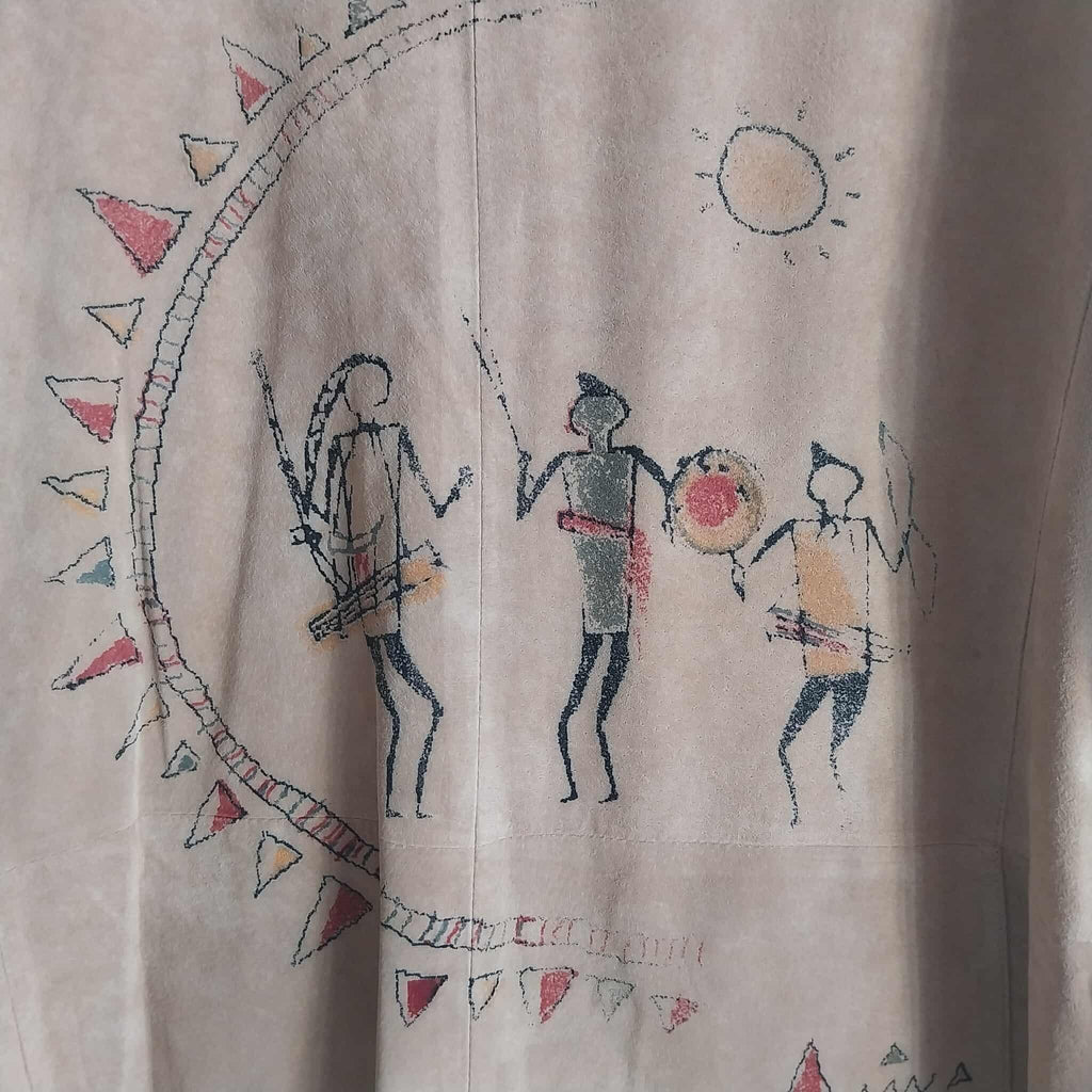 Vintage JAZZ Suede Jacket – Hand-Painted Primitive Art, Size XXL