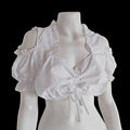 Vintage white Dirndl blouse front view – ruffled V-neck and puff sleeves