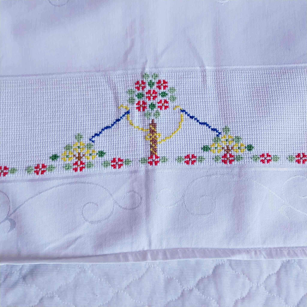 Vintage German Folk Art Cross-Stitch Tablecloth 80cm