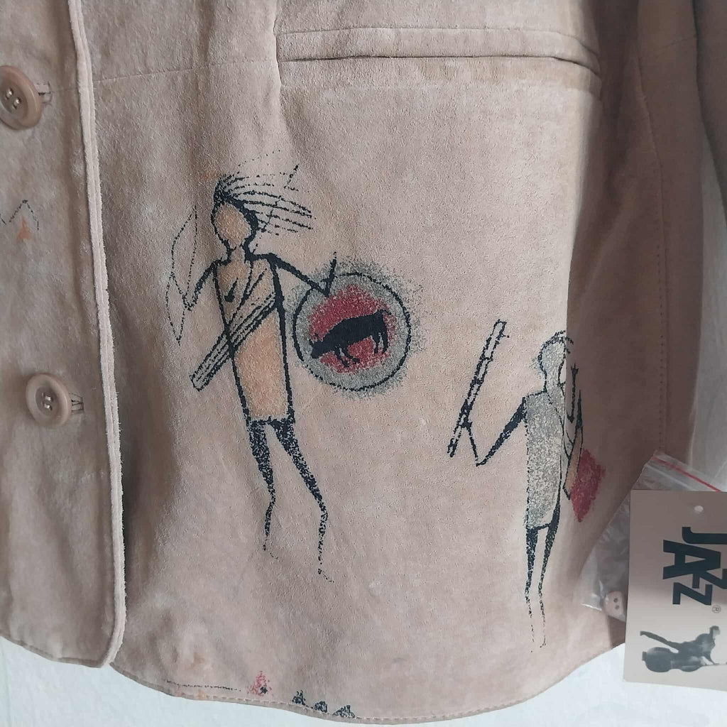 Vintage JAZZ Suede Jacket – Hand-Painted Primitive Art, Size XXL