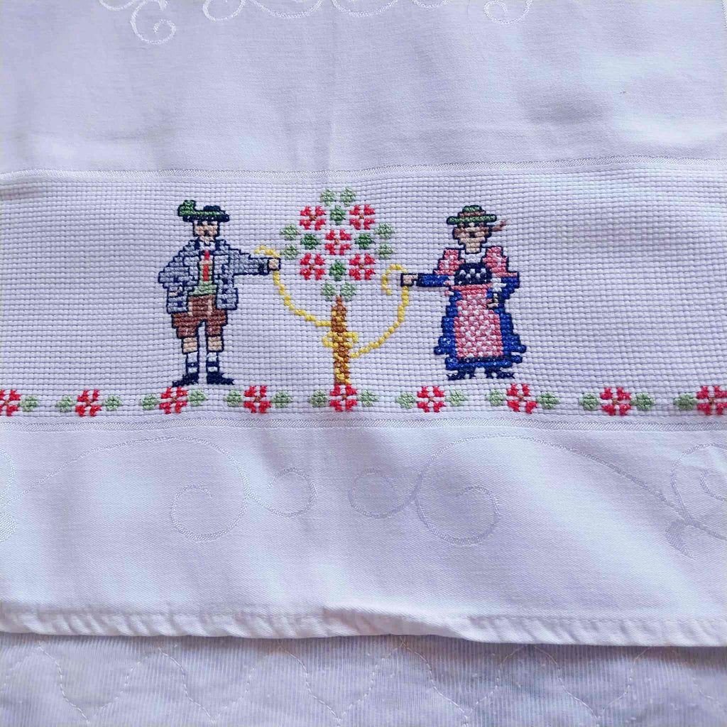 Vintage German Folk Art Cross-Stitch Tablecloth 80cm