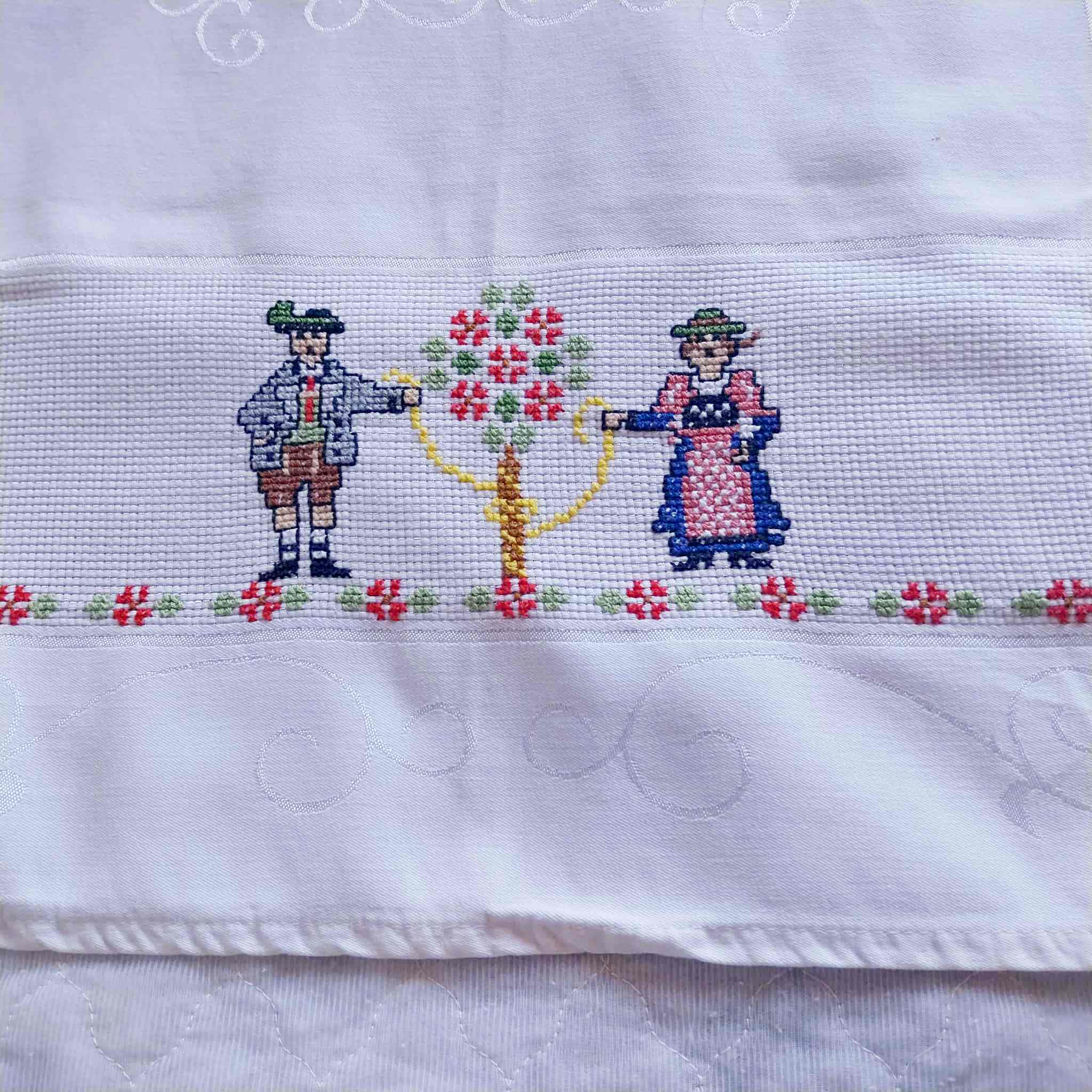 Vintage German Folk Art Cross-Stitch Tablecloth 80cm