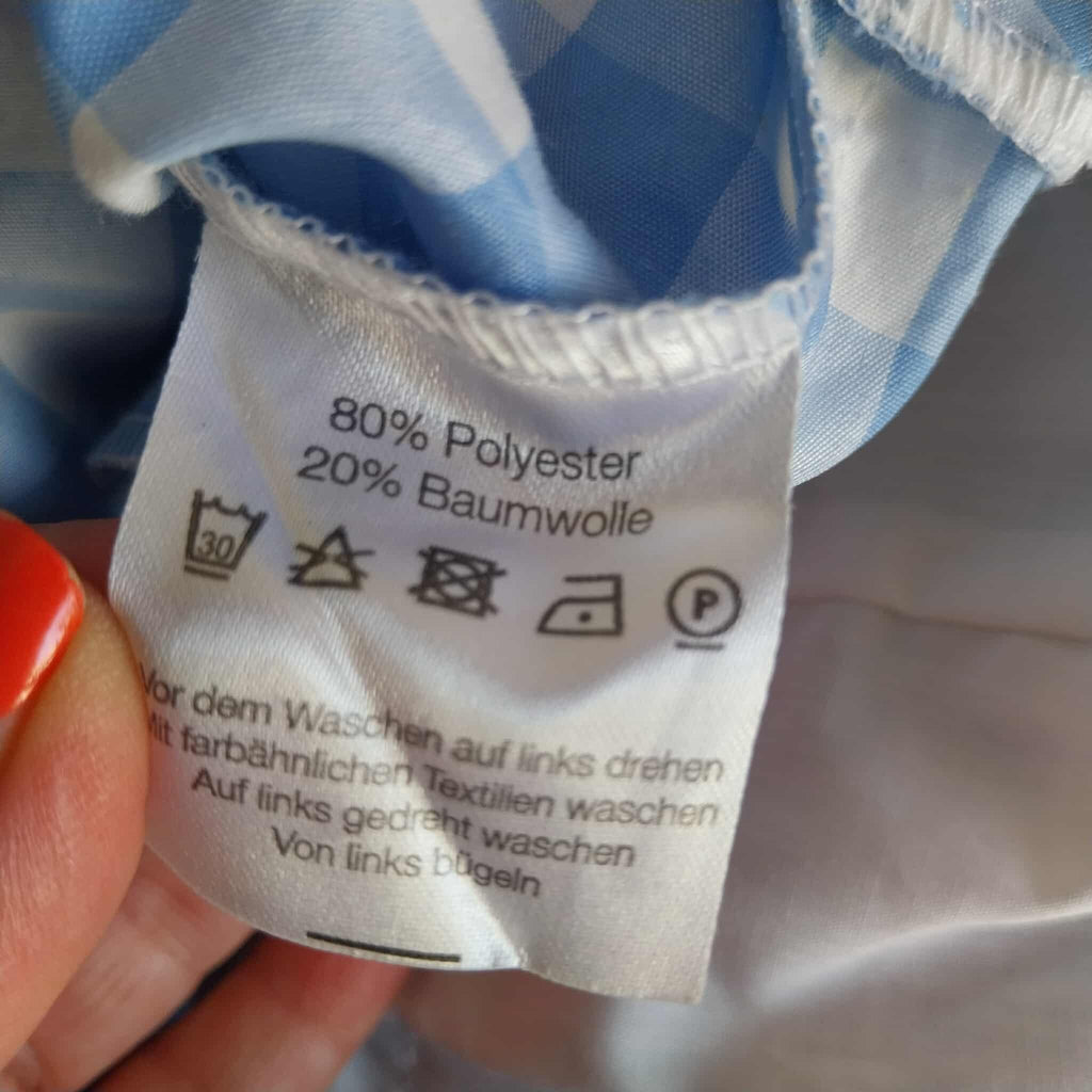 Blue and White Gingham Dirndl Dress with Blue Apron, Size 44