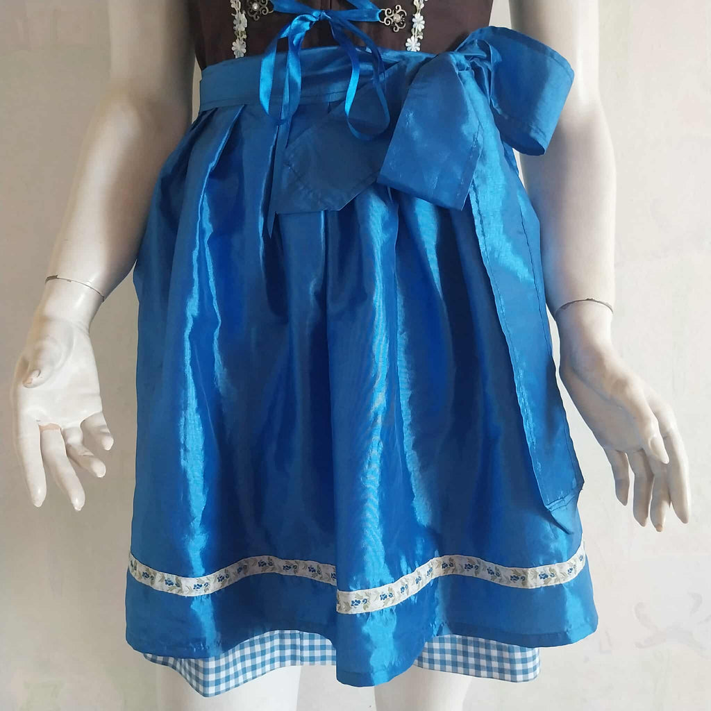 Stockerpoint Dirndl Dress — Black Bodice, Blue Gingham Skirt & Satin Apron, Size 38