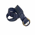 Black woven leather belt with brass buckle, vintage style