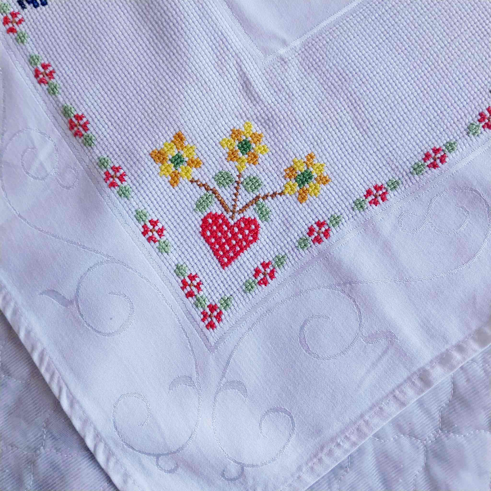 Vintage German Folk Art Cross-Stitch Tablecloth 80cm