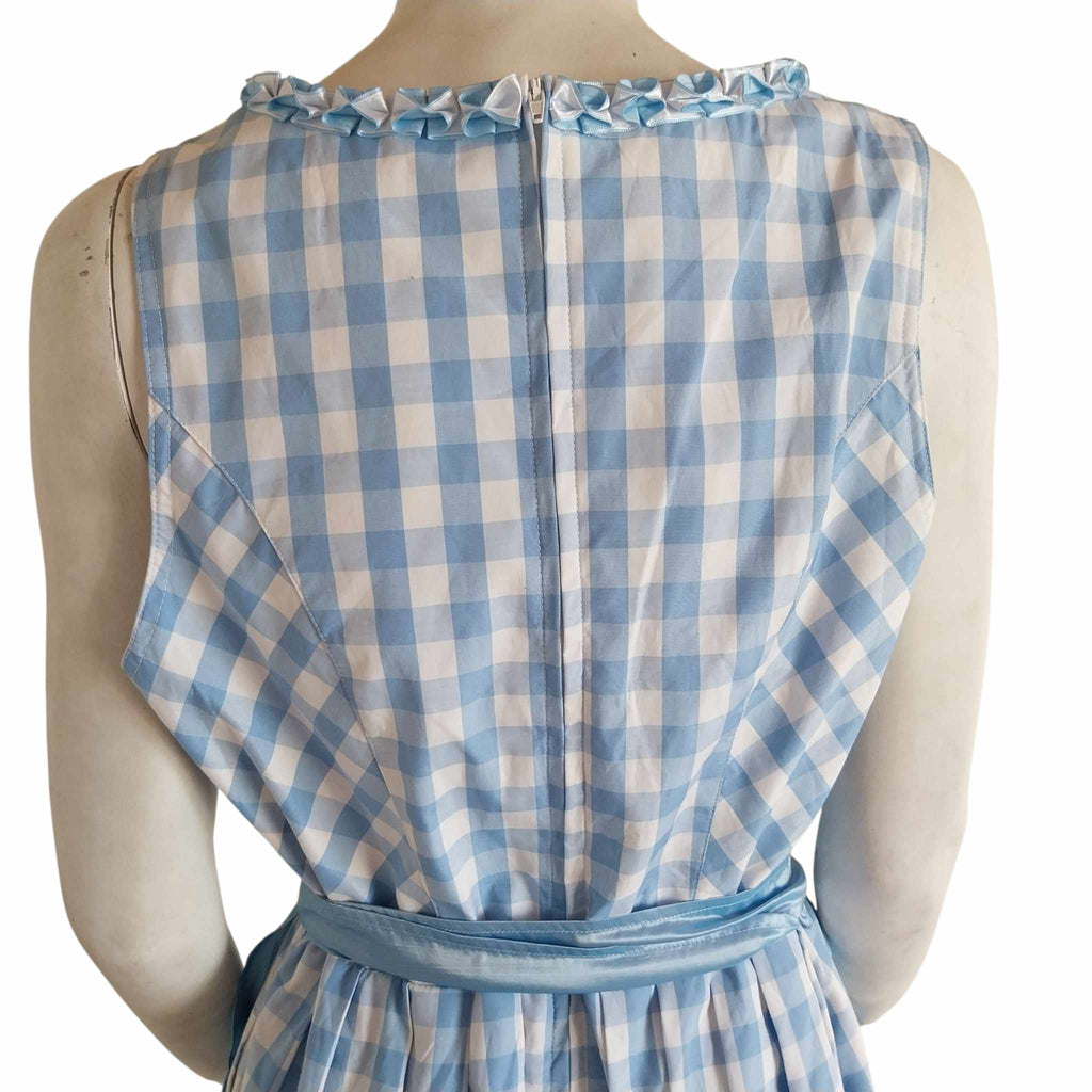 Blue and White Gingham Dirndl Dress with Blue Apron, Size 44
