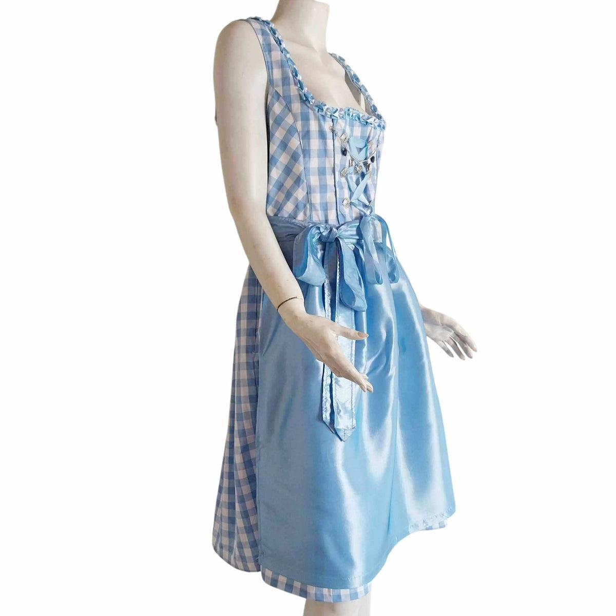 Blue and White Gingham Dirndl Dress with Blue Apron, Size 44