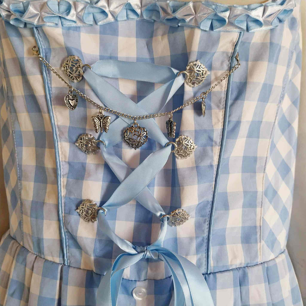 Blue and White Gingham Dirndl Dress with Blue Apron, Size 44