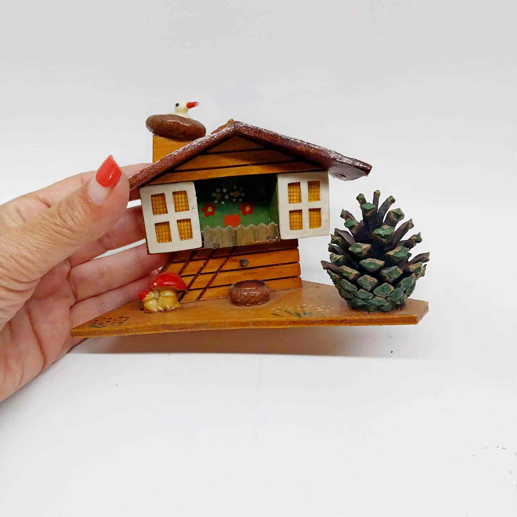 Vintage Bulgarian Folk Art Miniature House — Hand-Painted Wood Souvenir